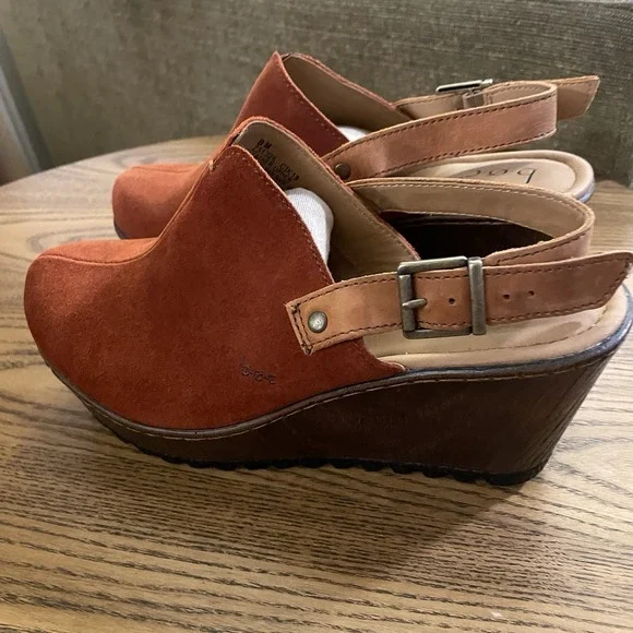 Boconi Red Suede Mules with Brown Wedge - Picture 10 of 12